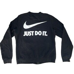 Vintage Nike Just Do It Black Fleece Bomber Style Jacket Medium Full Zip Y2K